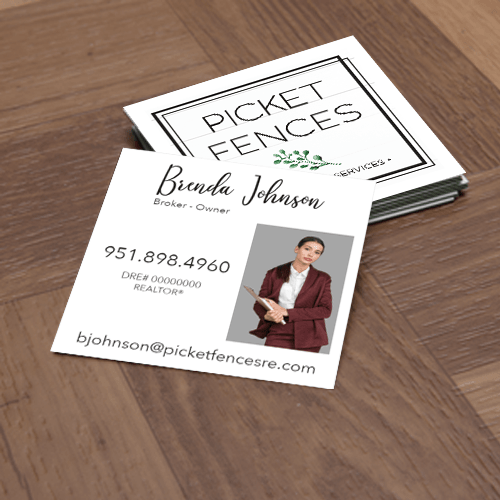 SQUARE 2.5x2.5 Business Card FRONT/BACK #1 - PICKET FENCES REAL ESTATE SERVICES - Estate Prints