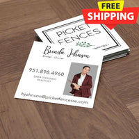 SQUARE 2.5x2.5 Business Card FRONT/BACK #1 - PICKET FENCES REAL ESTATE SERVICES
