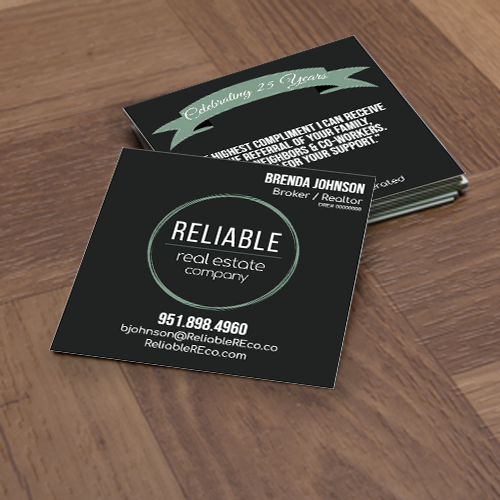3x3 SQUARE Business Card FRONT/BACK #2 - RELIABLE REAL ESTATE COMPANY