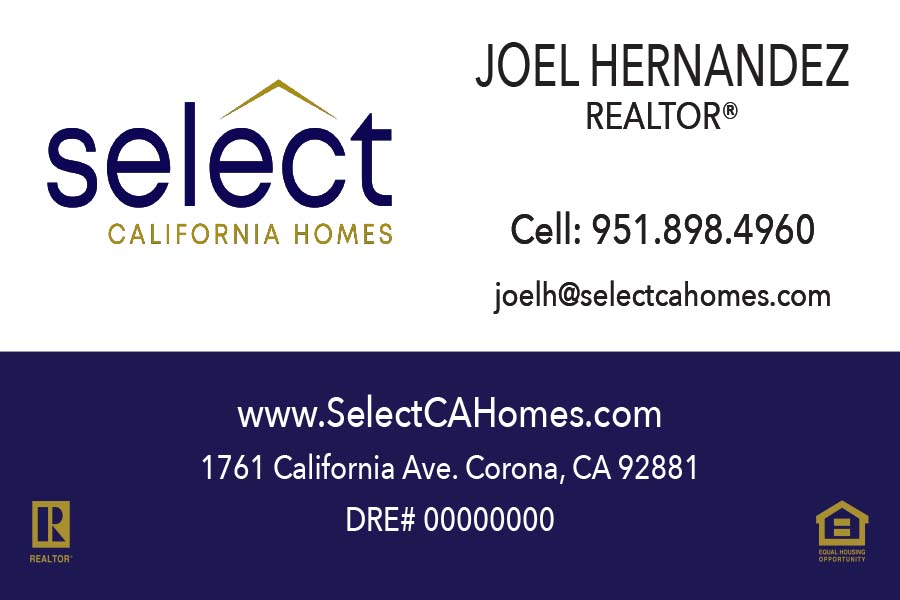 BUSINESS CARD FRONT/BACK #1 - SELECT CALIFORNIA HOMES